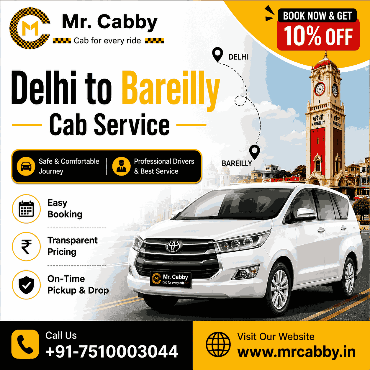 Delhi to Bareilly Cab Service