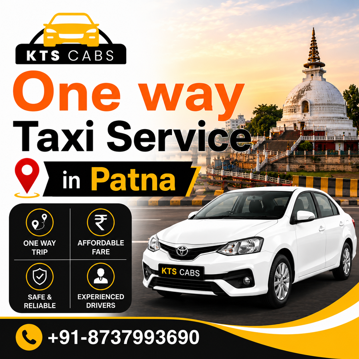 One Way Taxi Service in Patna with KTS Cabs